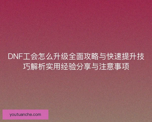 DNF工会怎么升级全面攻略与快速提升技巧解析实用经验分享与注意事项